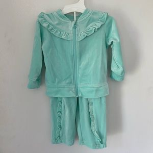 Mint Velour Ruffle Jumpsuit